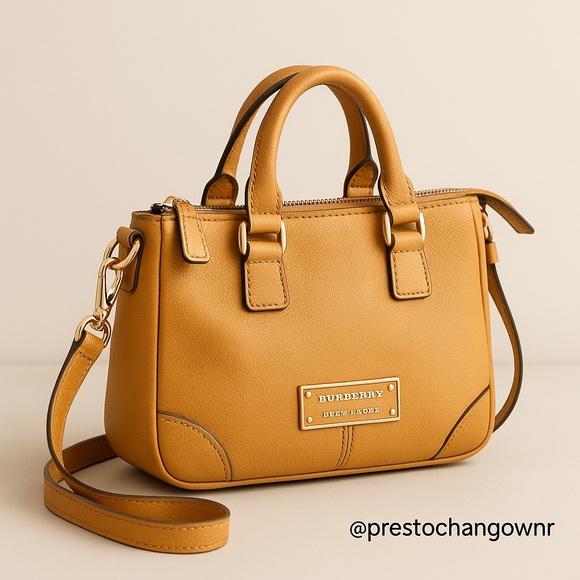 Burberry Blue Label Mustard Pebbled Leather Satchel Crossbody – Japan Exclusive